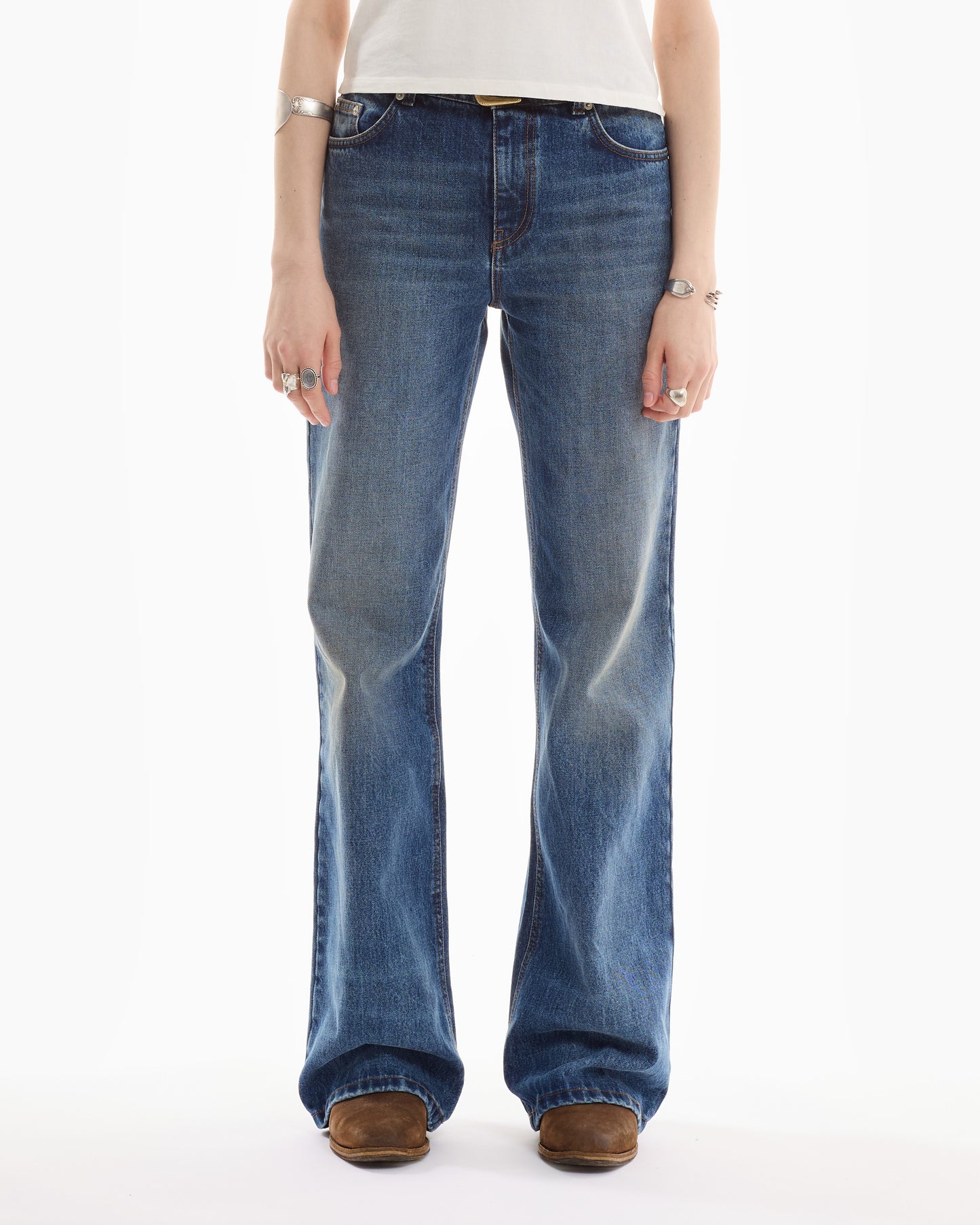 FLAIR CUT DENIM MID BLUE