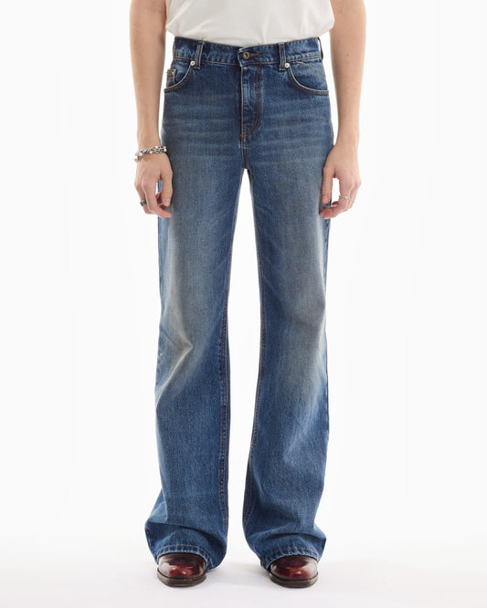 FLAIR CUT DENIM MID BLUE